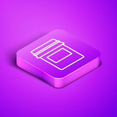 Mor arkaplanda izole edilmiş Isome hattı reçel kavanozu simgesi. Mor kare düğme. Vektör.