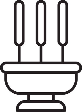 Siyah çizgi, yanan aromatik tütsü, beyaz arkaplanda izole edilmiş bir simge. Vektör.