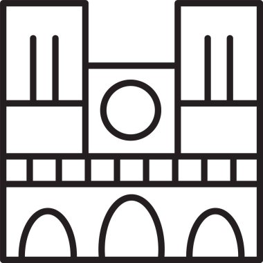 Fransa 'nın kara hattı Notre Dame de Paris simgesi beyaz arka planda izole edildi. Vektör.