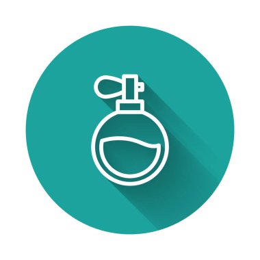 Uzun gölgeli beyaz çizgi parfüm ikonu. Yeşil daire düğmesi. Vektör.