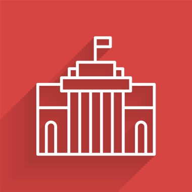 Beyaz çizgi Prado müzesi ikonu uzun gölgeli izole edilmiş. Madrid, İspanya. Vektör.