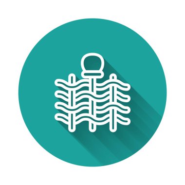 Uzun gölgeli eski kil kavanozları ikonu olan ince çubuklardan oluşan beyaz çizgi. Yeşil daire düğmesi. Vektör.