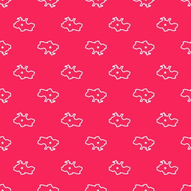 Ukrayna simgesinin beyaz çizgi haritası kırmızı arkaplanda izole edilmiş kusursuz desen. Vektör.