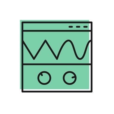 Beyaz zemin üzerinde siyah çizgi Oscilloscope sinyal dalga ikonu izole. Vektör.