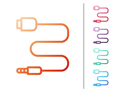 Kırmızı çizgi ses kriko simgesi beyaz arkaplanda izole edildi. Bağlantı ses ekipmanları için ses kablosu. Fiş kablosu. Müzik aleti. Renk simgelerini ayarla. Vektör.