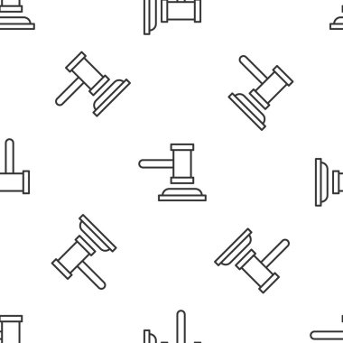 Gri çizgi yargıcı Tokmak ikonu beyaz arka planda kusursuz desen izole etti. Gavel cezaların, faturaların, mahkemenin, adaletin hükmünü verecek. Açık arttırma çekici. Vektör.