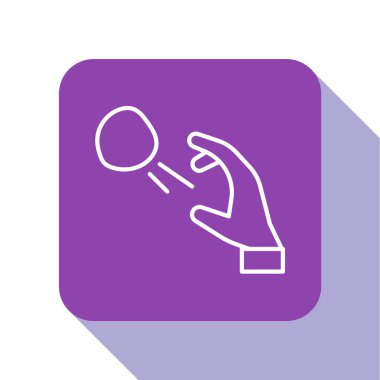 Beyaz çizgi Hooligan beyaz arka planda izole edilmiş küçük taşlar vuruyor. Göstericiyim. Mor kare düğme. Vektör.