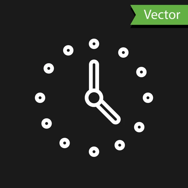 Weiße Linie Clock Symbol Isoliert Auf Schwarzem Hintergrund Zeitsymbol Vektor — Stockvektor