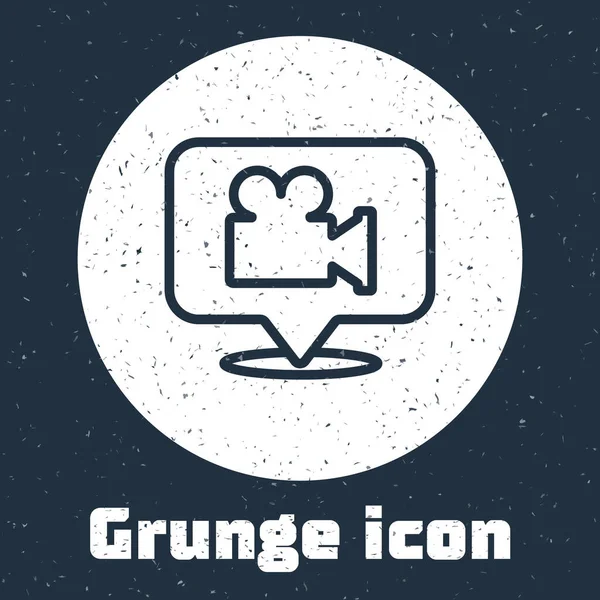 Grunge Line Kamera Und Location Pin Icon Isoliert Auf Grauem — Stockvektor
