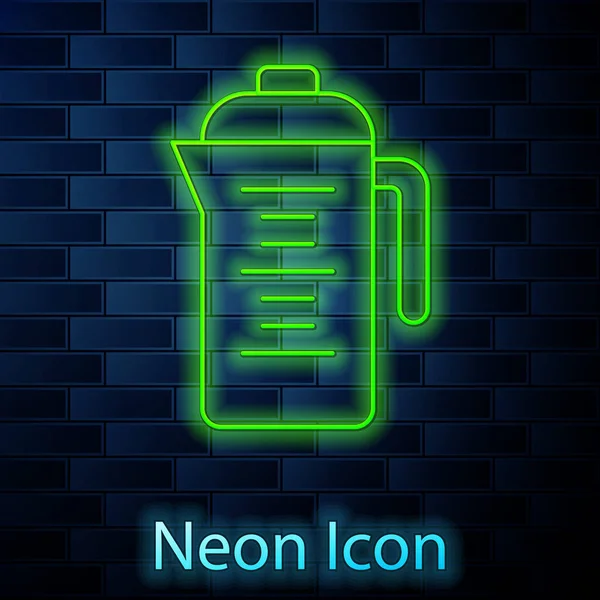 Gloeiende Neon Lijn Theepot Pictogram Geïsoleerd Bakstenen Muur Achtergrond Vector — Stockvector