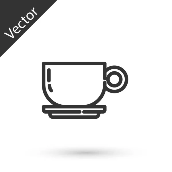 Línea Gris Icono Taza Café Aislado Sobre Fondo Blanco Taza — Vector de stock