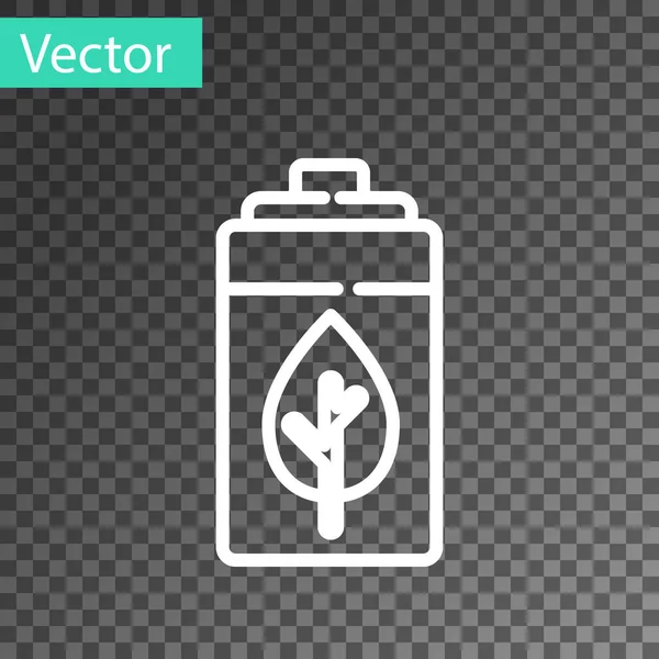 Weiße Linie Eco Nature Leaf Und Batterie Symbol Isoliert Auf — Stockvektor