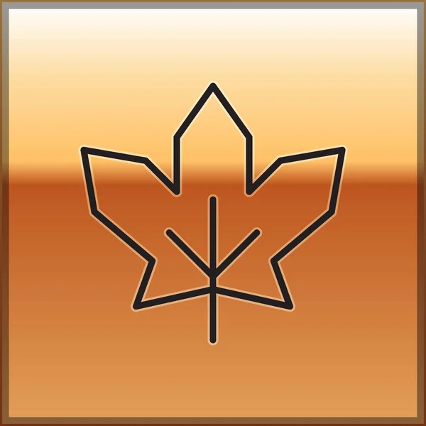 Black Line Canadian Maple Leaf Icon Isolated Gold Background Canada — Stock Vector