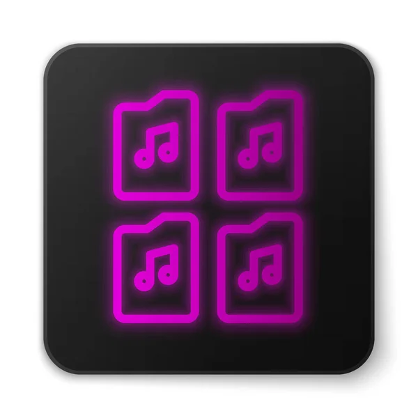 Glowing Neon Line Music File Document Icon Isolated White Background — Stock Vector