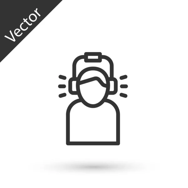 Línea Gris Hombre Auriculares Icono Aislado Sobre Fondo Blanco Vector — Archivo Imágenes Vectoriales