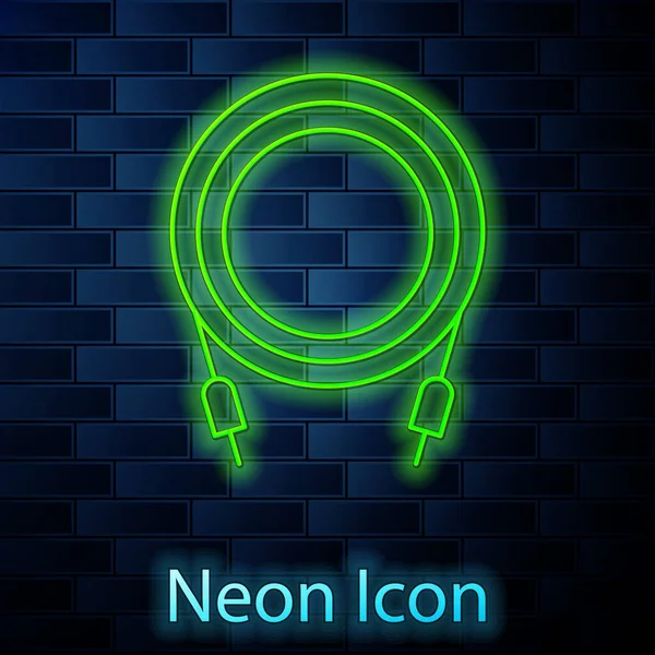 Leuchtende Neon Line Audio Buchsen Symbol Isoliert Auf Backstein Hintergrund — Stockvektor