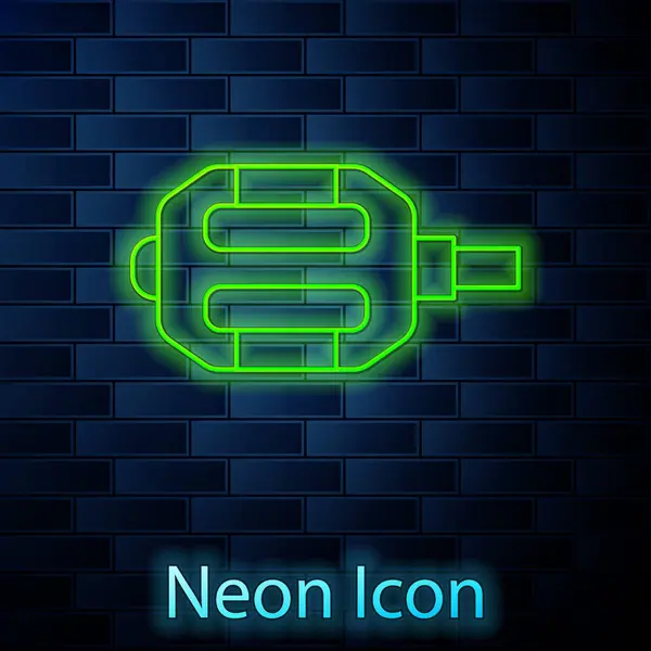 Glowing Neon Line Bicycle Pedal Icon Isolated Brick Wall Background — Stock Vector