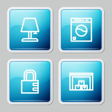 Masa lambası, çamaşır makinesi, güvenli kilit ve Depo ikonu. Vektör