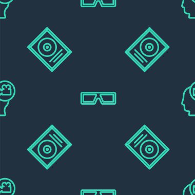 Hat 3 boyutlu sinema gözlükleri, CD disk ödül çerçevesi ve kameralı kafa kusursuz desenli. Vektör