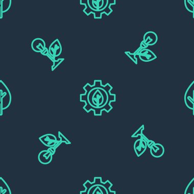 Çizgi yaprak bitkisini vites makinesine takın, yapraklı ampulü ve ağacı pürüzsüz desene ayarlayın. Vektör