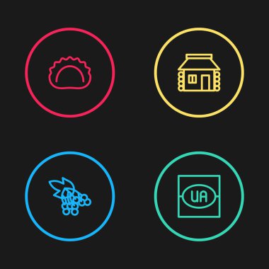 Branch viburnum, Ukrayna Bayrağı, Ukrayna evi ve Hamur köftesi ikonu. Vektör