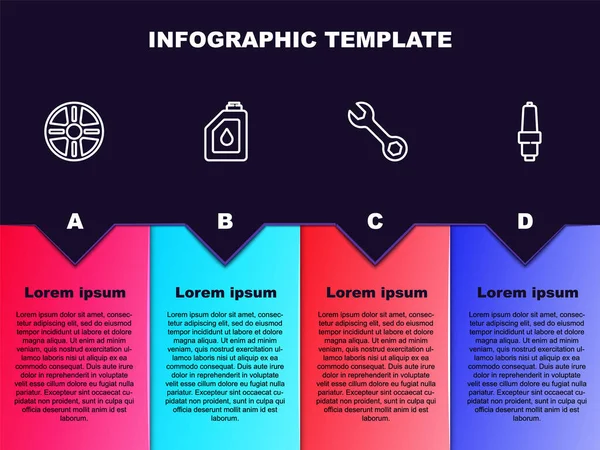 Set Line Alloy Wheel Canister Motor Oil Wrench Spanner Car — Stock Vector