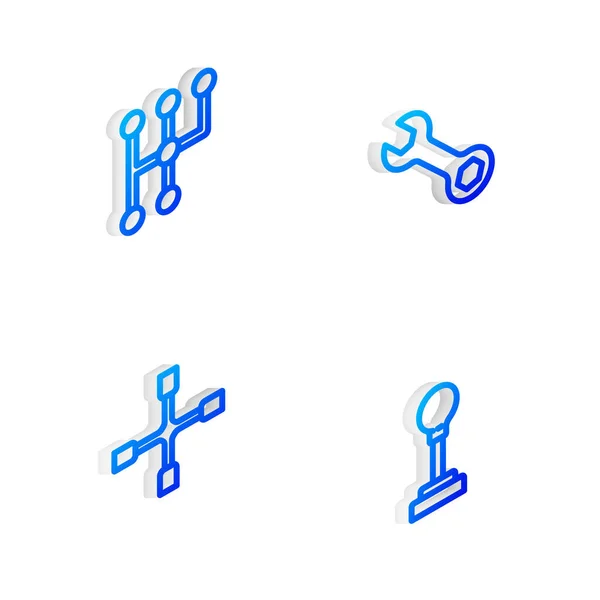 Set Isometrische Linie Schraubenschlüssel Schalthebel Radschlüssel Und Symbol Vektor — Stockvektor