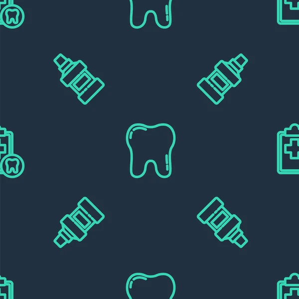 Set Line Tooth Mouthwash Bottle Dental Card Seamless Pattern Vector — Stock Vector