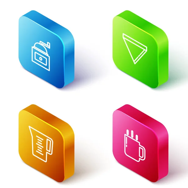Set Isometric line Manual coffee grinder, Coffee paper filter, Jug glass with water and cup icon. Vector — Stock Illustration Set Isometric Line Manual Coffee Grinder Coffee Paper Filter Jug Royalty Free Stock Vectors