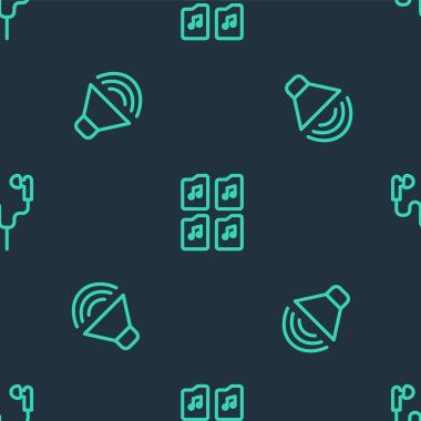 Satır Müzik dosya belgesi, Hoparlör sesi ve hava kulaklıklarını pürüzsüz desen üzerine ayarla. Vektör