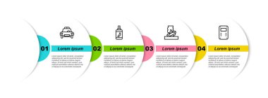 Polis arabası, teşhirci, biber gazı, yangın ve saldırı kalkanı ayarlayın. Ticari bilgi şablonu. Vektör