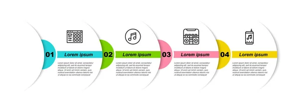 Set Line Machine Tambour Note Musique Ton Home Stéréo Avec — Image vectorielle