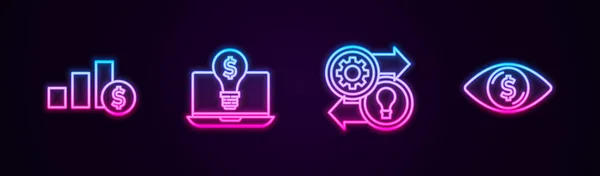 Set Line Pie Diagramm Und Dollar Glühbirne Mit Auf Dem — Stockvektor