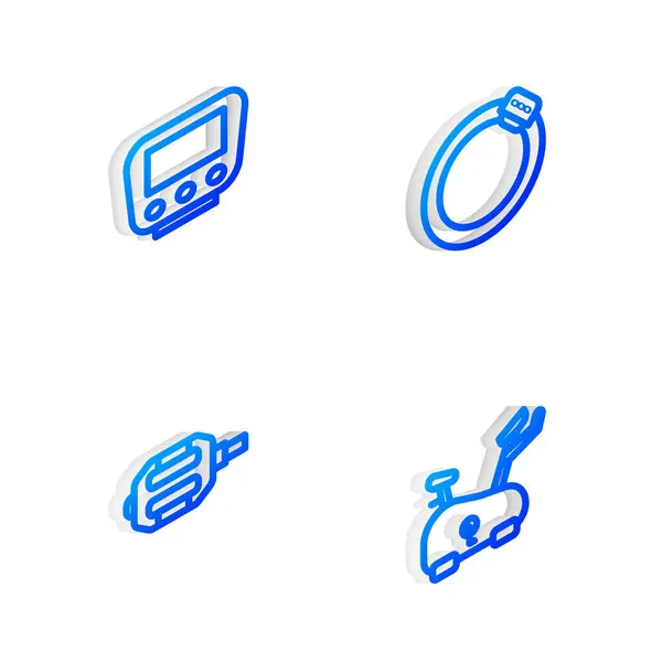 Set Isometric Line Disque Frein Bicyclette Indicateur Vitesse Pédale Icône — Image vectorielle