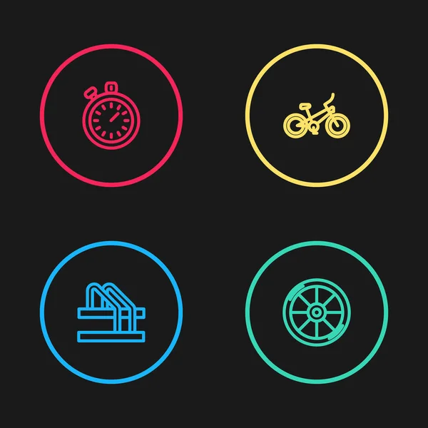 Set Line Bicycle Parking Wheel Stopwatch Icon Vector — Stock Vector