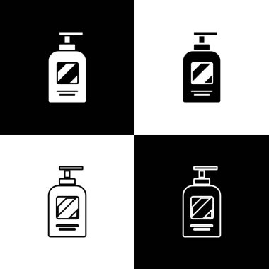 Siyah beyaz arka planda izole edilmiş şampuan ikonu seti. Vektör İllüstrasyonu.