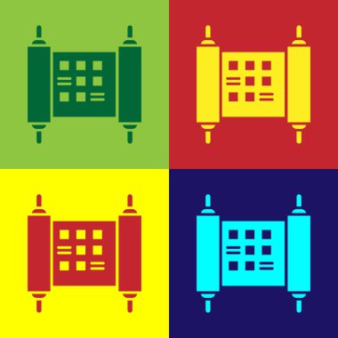 Pop Art Decree, kağıt, parşömen, parşömen simgesi renk arkaplanında izole edilmiş. Çin parşömeni. Vektör İllüstrasyonu.