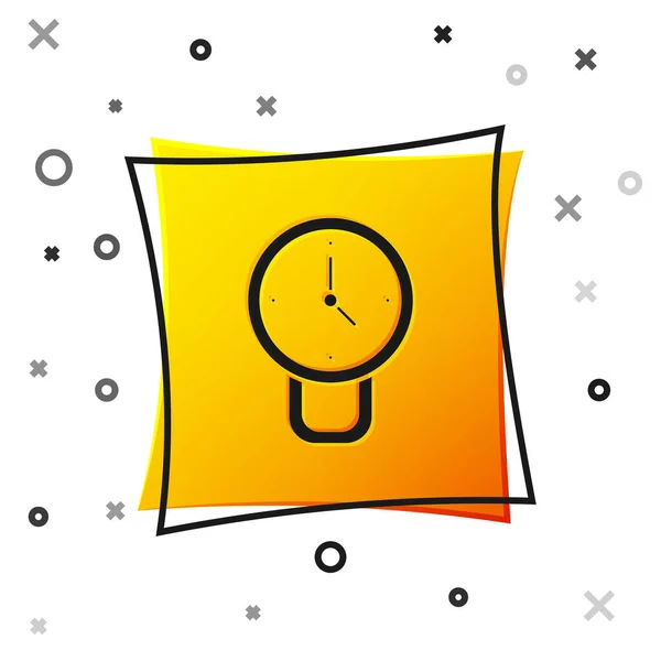 Black Clock Icon Isolated White Background Time Symbol Yellow Square — Stock Vector