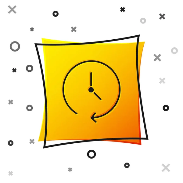 Black Clock Icon Isolated White Background Time Symbol Yellow Square — Stock Vector