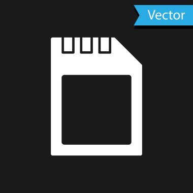 Beyaz SD kart simgesi siyah arkaplanda izole edildi. Hafıza kartı. Adaptör simgesi. Vektör.