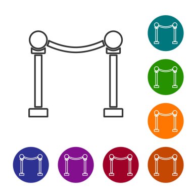 Siyah çizgi bariyer simgesi beyaz arkaplanda izole edildi. VIP etkinliği, lüks kutlama. Ünlüler partisi girişi. Simgeleri renk daire düğmelerine ayarla. Vektör.