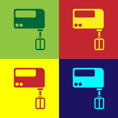 Pop Art Electric karıştırıcı simgesi renk arkaplanında izole edildi. Mutfak blenderi. Vektör.