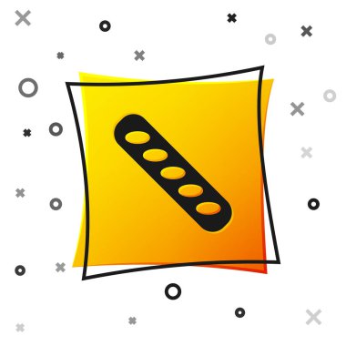 Beyaz arka planda izole edilmiş siyah Fransız baget ekmek ikonu. Sarı kare düğme. Vektör.