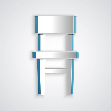 Kağıt kesiği sandalye simgesi gri arkaplanda izole edilmiş. Kağıt sanatı tarzı. Vektör.