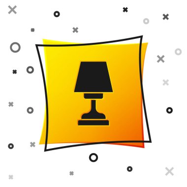 Beyaz arkaplanda siyah masa lambası simgesi izole edildi. Sarı kare düğme. Vektör.