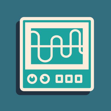 Yeşil Oscilloscope sinyal dalga ikonu yeşil arkaplanda izole edildi. Uzun gölge tarzı. Vektör.