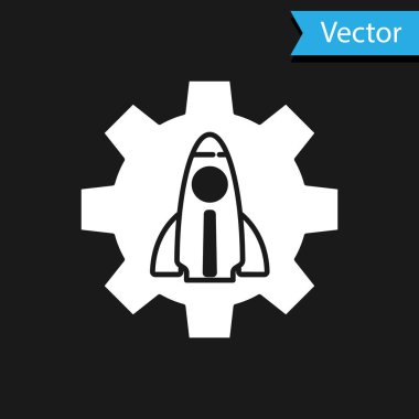 Beyaz İş Başlangıcı proje konsepti simgesi siyah arkaplanda izole edildi. Yeni iş, girişimcilik, yenilik ve teknolojinin sembolü. Vektör.