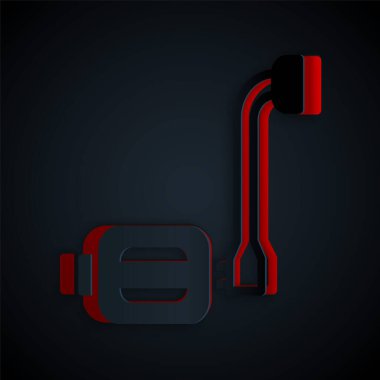 Kağıt kesiği, siyah arkaplanda izole edilmiş bisiklet pedalı simgesi. Kağıt sanatı tarzı. Vektör.