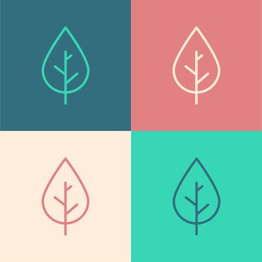 Pop sanat çizgisi Yaprak simgesi renk arkaplanında izole edildi. Taze doğal ürün sembolü. Vektör.