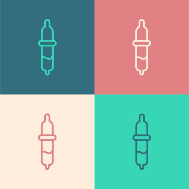 Pop Art Line Pipette simgesi renk arkaplanında izole edildi. Tıbbi elementler, kimya laboratuarı ekipmanları. Damlalı boru. Tıp sembolü. Vektör.
